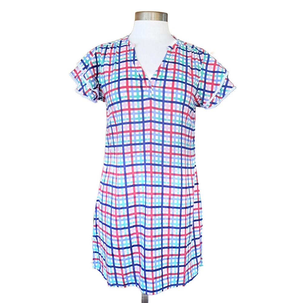 HiHo BVI Kelly Flutter Sleeve Mini Dress Regatta Gingham Small Blue Pink Summer